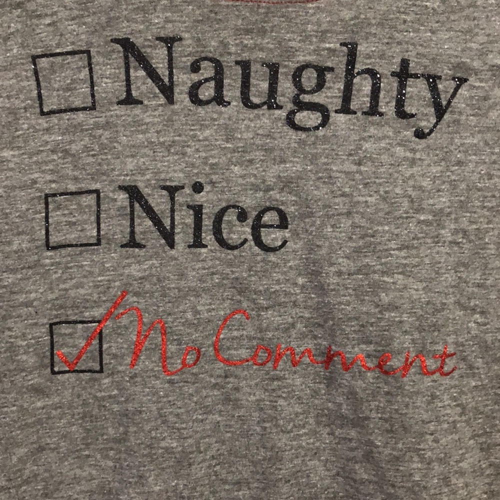 “Naughty, Nice, No Comment” Women’s Grey and Red Baseball Tee size M Christmas - Picture 7 of 12